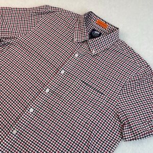 St John's Bay Short Sleeve Button Down Red White Blue Checkered Men's Large